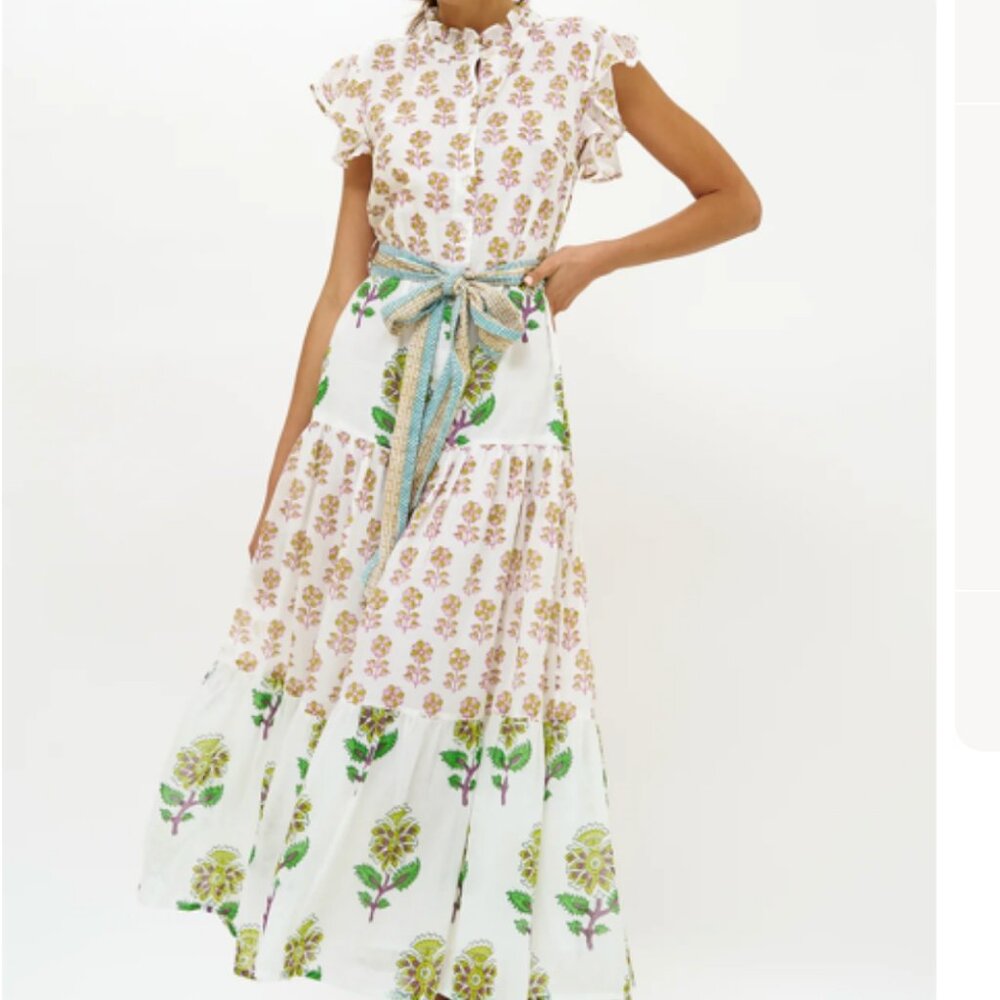 Ruffle Collar Button Up Dress - puglia lime